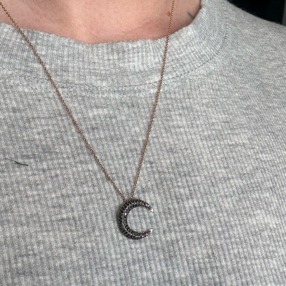 Zales Rose Gold Chain Crescent Moon Pendant with Dark Stones